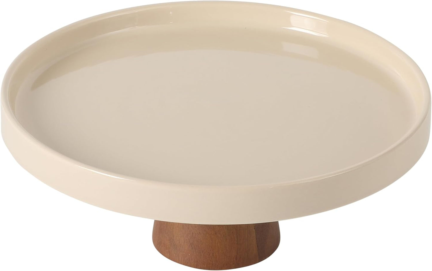 Gibson Elite 3-Section Stoneware Serving Tray with Acacia Lid – Taupe Rectangular Chip & Dip, Condiment, Snack and Appetizer Server for Parties & Entertaining