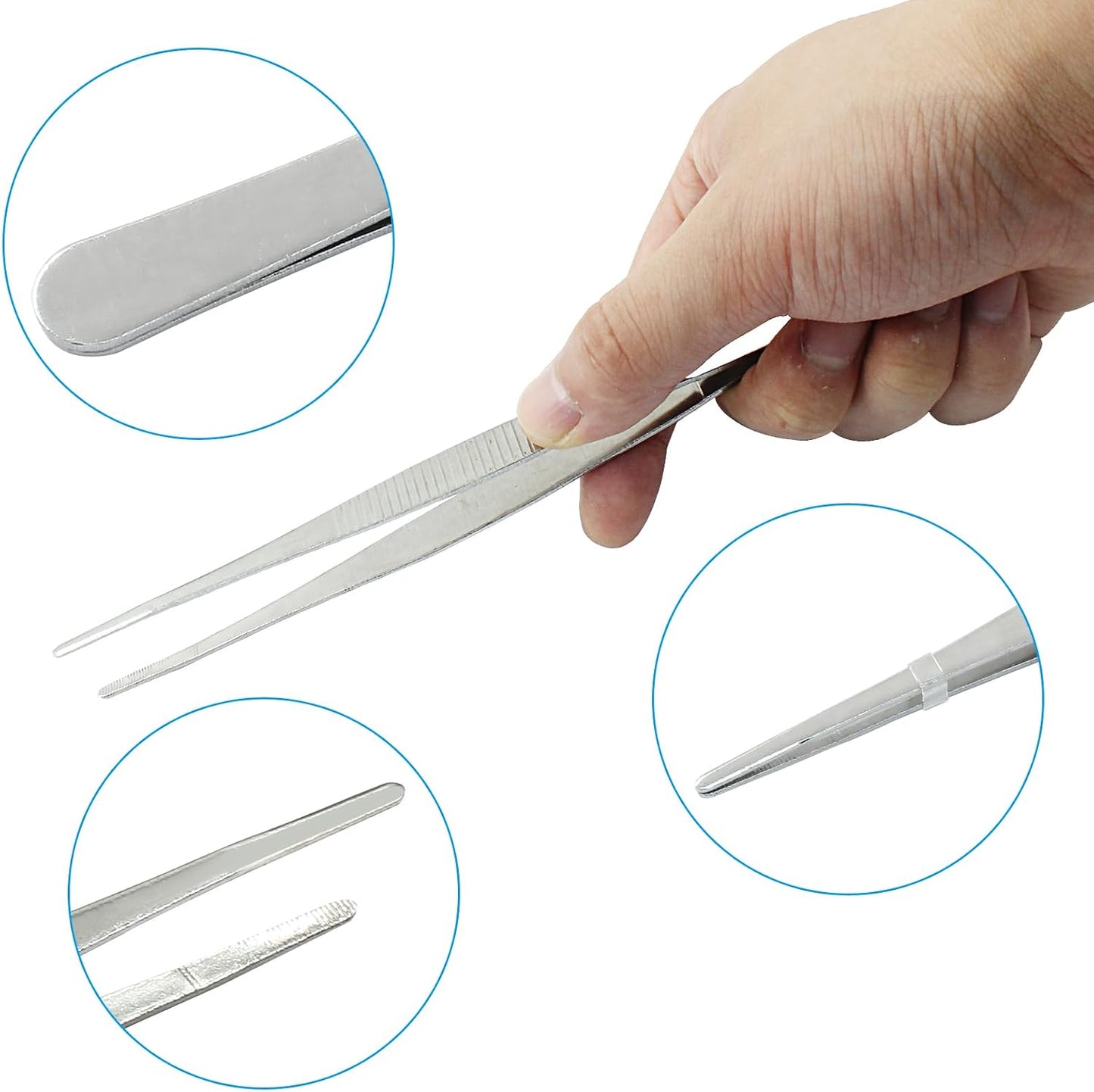 3Pcs Stainless Steel Tweezer Set (8" 10" 12"), Kitchen Tweezers Tongs, Cooking Tweezers with Precision Serrated Straight Tips, Long Handle Food Tweezers for Culinary, Bar, BBQ, Plating