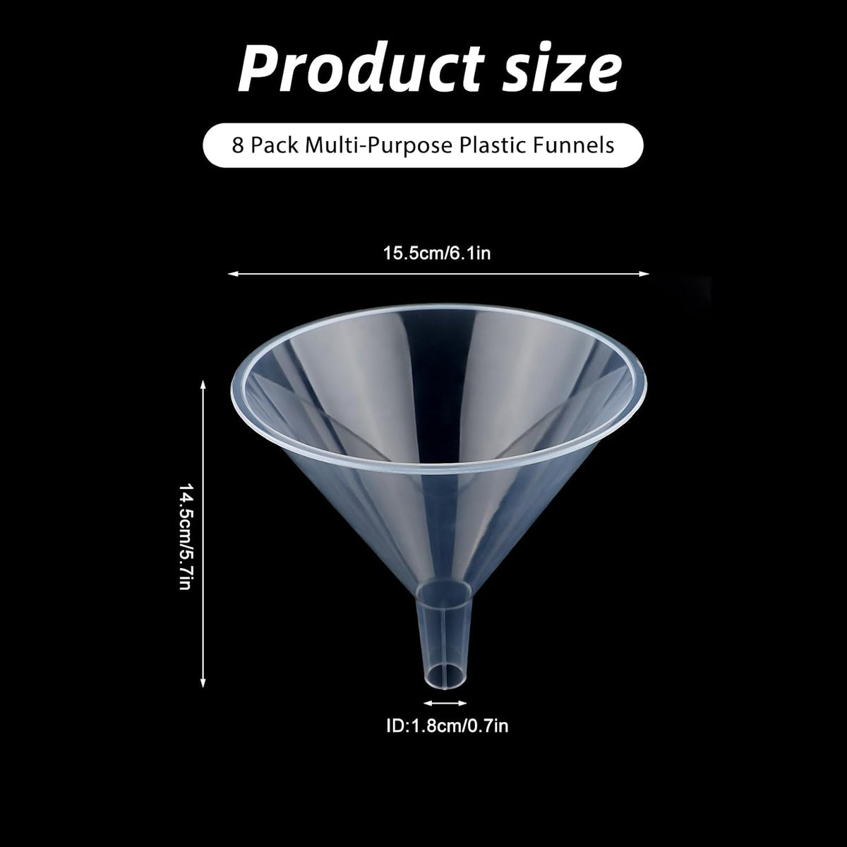 6 Inch Wide Mouth Plastic Large Funnels,Multi-Purpose Clear Funnels with with Reaching Spout for Water Bottles,Oils,Kitchen, Easy and Smooth Content Transfer