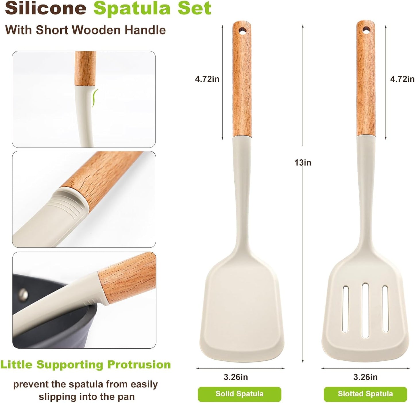 Pack of 2 Silicone Spatula Set with Elegant Wooden Handle, Heat Resistant Solid & Slotted Turner for Non Stick Pans, Great Kitchen Spatulas, Cooking Utensils for Sautéing, Frying and Flipping