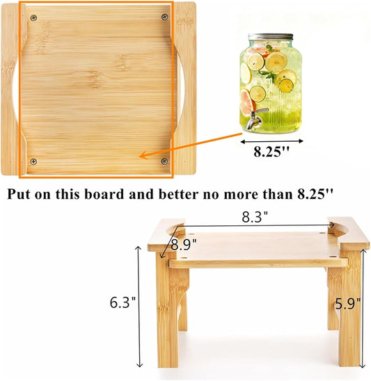 Tebery 2 Pack Natural Bamboo Drink Beverage Dispenser Stand, Water Jugs Glass Water Pitcher Base Fits 6-8 Inches Diameter for Home, Parties, and Catering Events