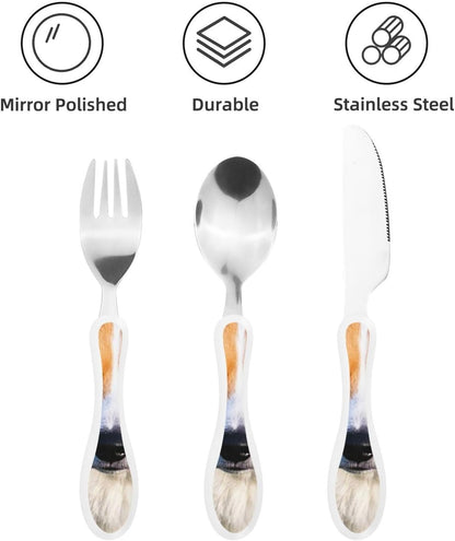 3-Piece Kids Silverware Set With Storage Case, Stainless Steel Reusable Children Safe Knife Spoon Fork Set Classic Cocktail Children Flatware Set For Kids Lunch Box