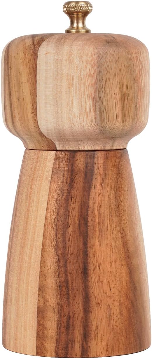 Pepper Grinder, Pepper Mill with Adjustable Stainless Steel, Acacia Wood, 14 cm/5 inch Height, Bottom Dia: 6 cm/2.36 inch (Tray is NOT Included)