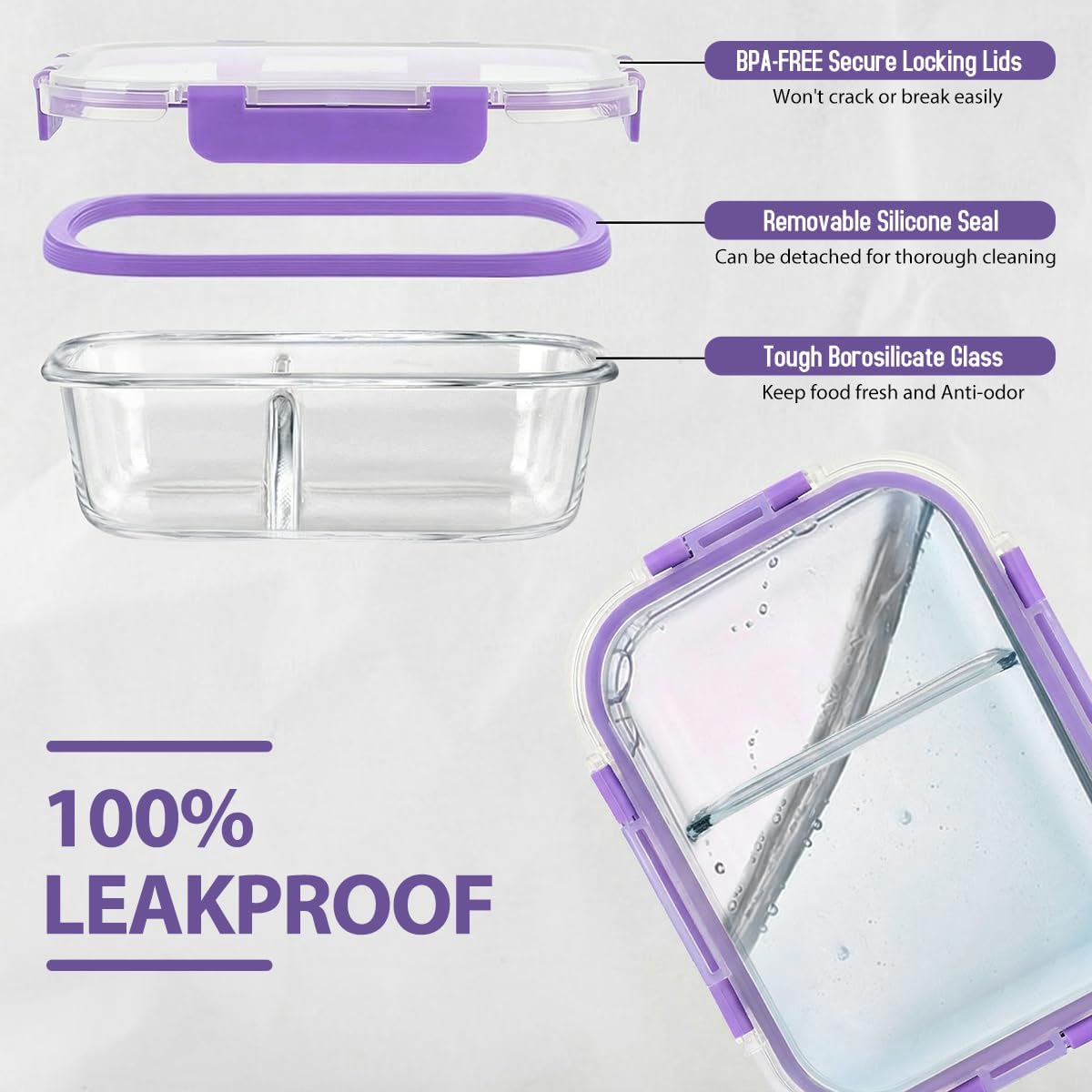 AMALEKO 42pcs Glass Food Storage Containers with Snap Locking Lids Set, Glass Meal Prep Containers (21 Container & 21 Lids),Leak Proof Lunch Containers BPA-Free,Black