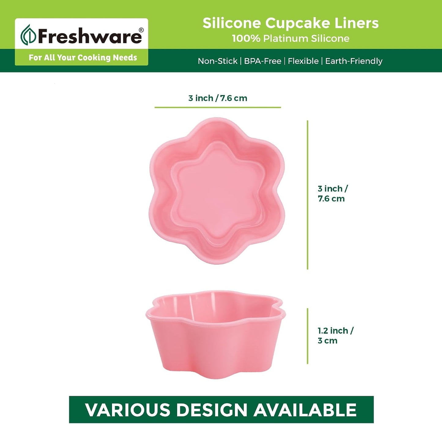 Freshware Cupcake Liners, Pack of 12 Silicone Muffin Cups, Baking Cups, Reusable & Non-stick Cupcake Liners for Party Halloween Christmas, Round