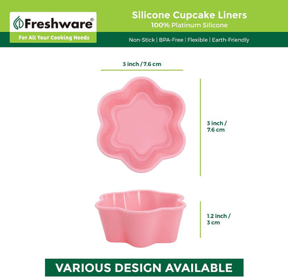Freshware Cupcake Liners, Pack of 12 Silicone Muffin Cups, Baking Cups, Reusable & Non-stick Cupcake Liners for Party Halloween Christmas, Round