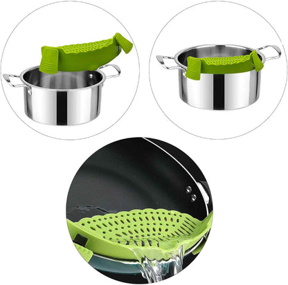 Blue Silicone Clip On Strainer, Universal Pot Colander for Draining Pasta, Vegetables and Kitchen Cooking