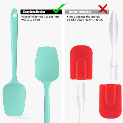 2-Piece Silicone Scraper & Spoon Spatulas: Doosu 600°F Heat Resistant Food Grade BPA Free Rubber Baking Flat Spatula Kitchen Cooking Spoonula for Mixing Scraping Folding Stirring Serving (Aqua Sky)