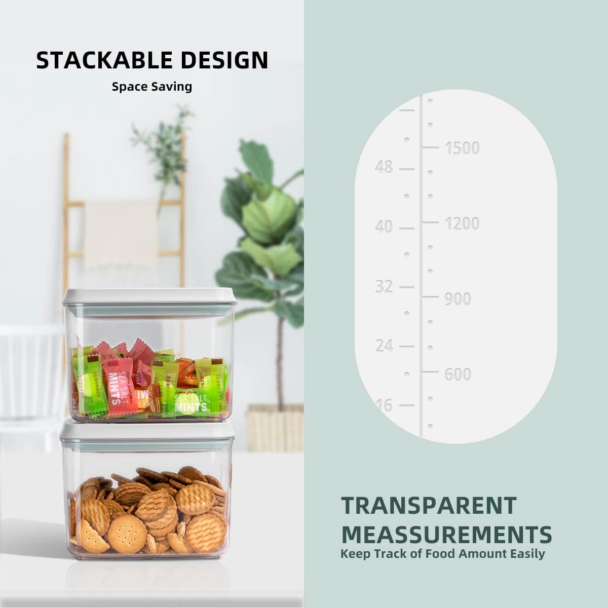 Food Storage Containers with Lids,2.9Qt 2Pcs Airtight Pop Food Storage Containers, BPA-Free Stackable Kitchen Pantry Organizers and Storage, One Button Opening Flour and Sugar Container Sets