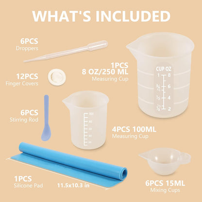 KISREL Silicone Measuring Cups for Resin, Resin Supplies with 600&100ml Cups, Resin Mixing Cups, Silicone Stir Sticks, Epoxy Mixing Cup