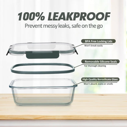 VERONES 30 Pieces Glass Meal Prep Containers Set, Stackable Glass Food Storage Containers with Lids-Airtight Lunch Containers，for Microwave, Oven, Freezer & Dishwasher,Grey