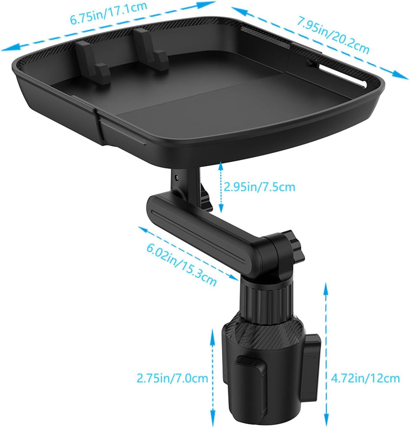 DOUBFIVSY Larger Cup Holder Tray for Car, 10 inch Car Food Tray with Phone Holder Detachable 3 in 1 Car Cup Holder 360° Rotating Food Table Tray Expander for Eating