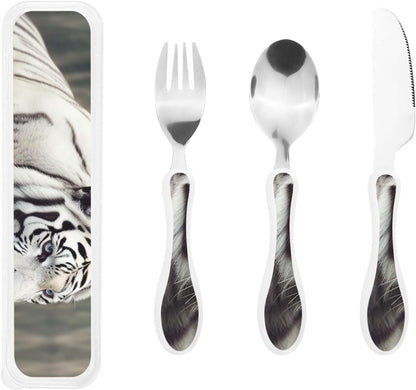 3-Piece Kids Silverware Set With Storage Case, Stainless Steel Reusable Children Safe Knife Spoon Fork Set Butterfly On Beautiful Flower Children Flatware Set For Kids Lunch Box