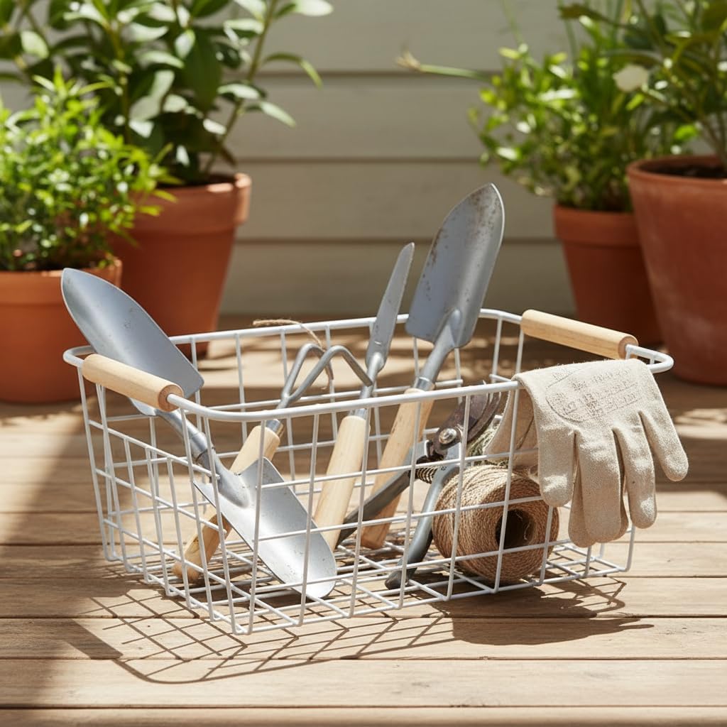 Kitchen Wire Baskets Farmhouse Decor Metal Food Storage Organizer,Household Refrigerator Bin with Built-in Handles for Cabinets, Pantry, Bathroom,2 Packs(white)