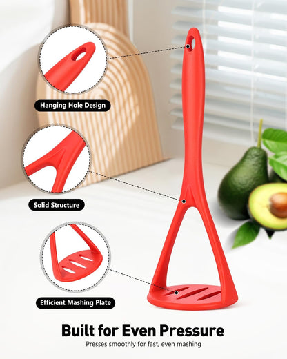 2-Pack Silicone Potato Masher - Heavy Duty, Non-Scratch, Dishwasher Safe