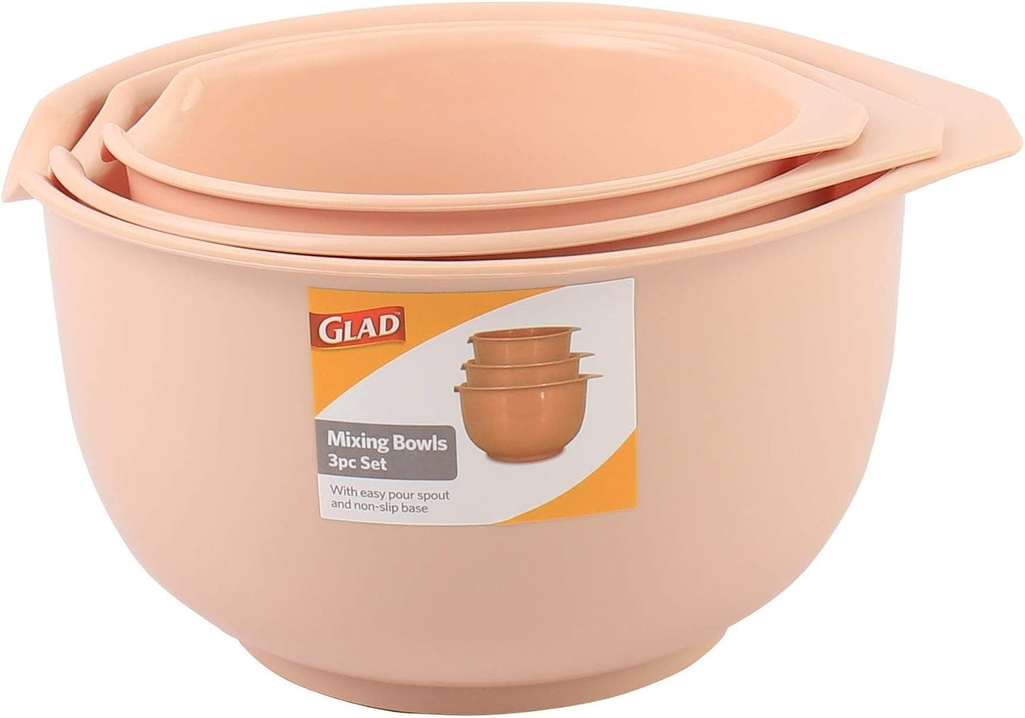 Glad Mixing Bowls with Pour Spout, Set of 4 - Nesting Plastic Bowls (1.2qt, 1.9qt, 2.8qt, and 3qt with Handle) - Non Slip Base, Dishwasher Safe Kitchen Cooking and Baking Supplies, Green