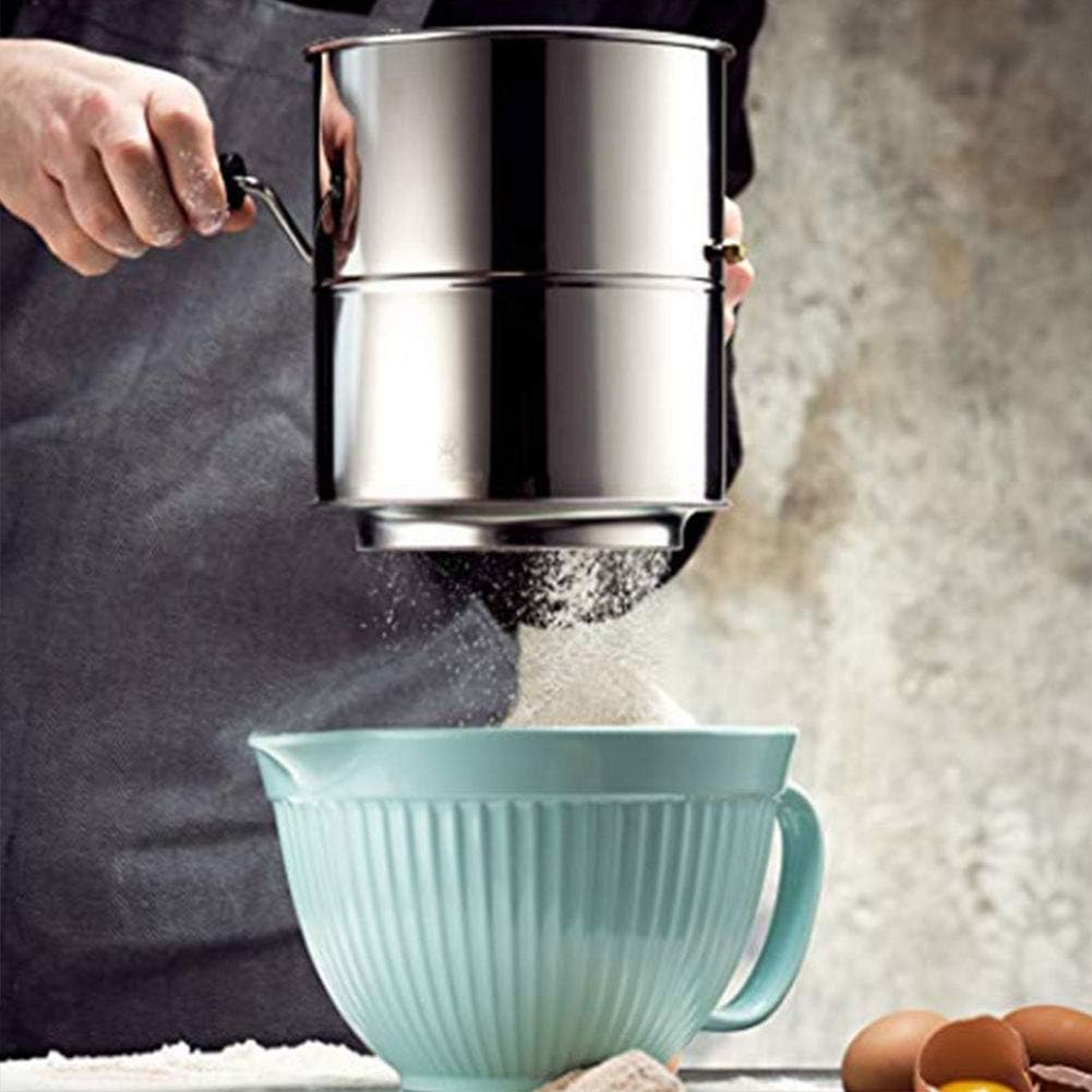 Flour Sifter, 8-Cup Hand Crank Baking Sifter with Fine Mesh Rotary