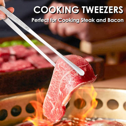Gutsdoor 8 Inch Plating Tweezers Stainless Steel Precision Culinary Tweezer Silver Kitchen Straight Tweezers Tongs