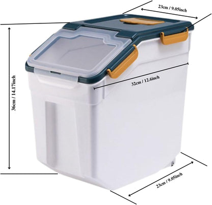 Rice Storage Container 25 lbs, 2 Packs Large Flour Storage Containers with Seal Locking Lid & Wheels, BPA Free Rice Dispenser, Measuring Cup | Scoop, for Sugar Cereal Dry Food, Dog Pet Food Bin -Green