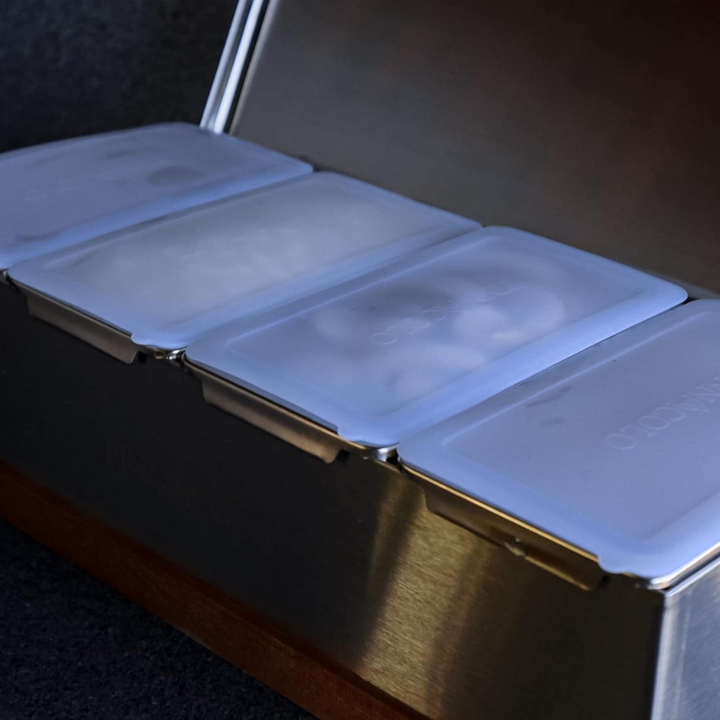 6 Slot Condiment Carrier, Stainless Steel Holders, Silicone Lids, and Gel Packs - Portable and Versatile for Outdoor BBQs and Parties
