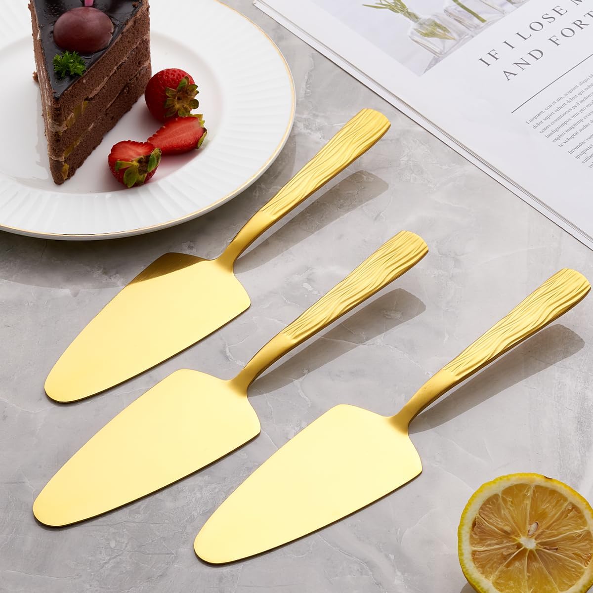 Silver Cake Server Set with Wave Handle, Stainless Steel, 3PCS