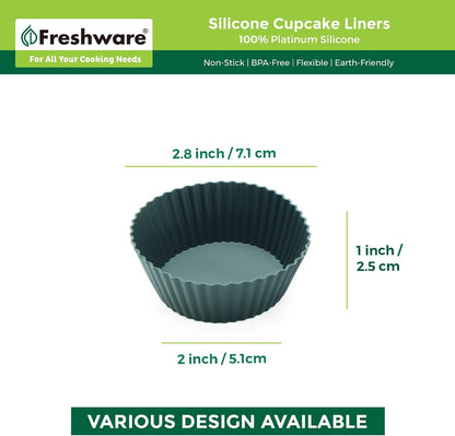 Freshware Cupcake Liners, Pack of 12 Silicone Muffin Cups, 3 Inch Baking Cups, Reusable & Non-stick Cupcake Liners for Party Halloween Christmas, Flower