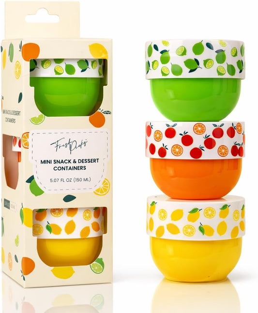 MosJos Snack & Dessert Containers Set of 3 (5 oz) – BPA Free Stackable Food Storage Cups with Secure Lids – Reusable Travel Containers for Office Snacks, Meal Prep & Portion Control