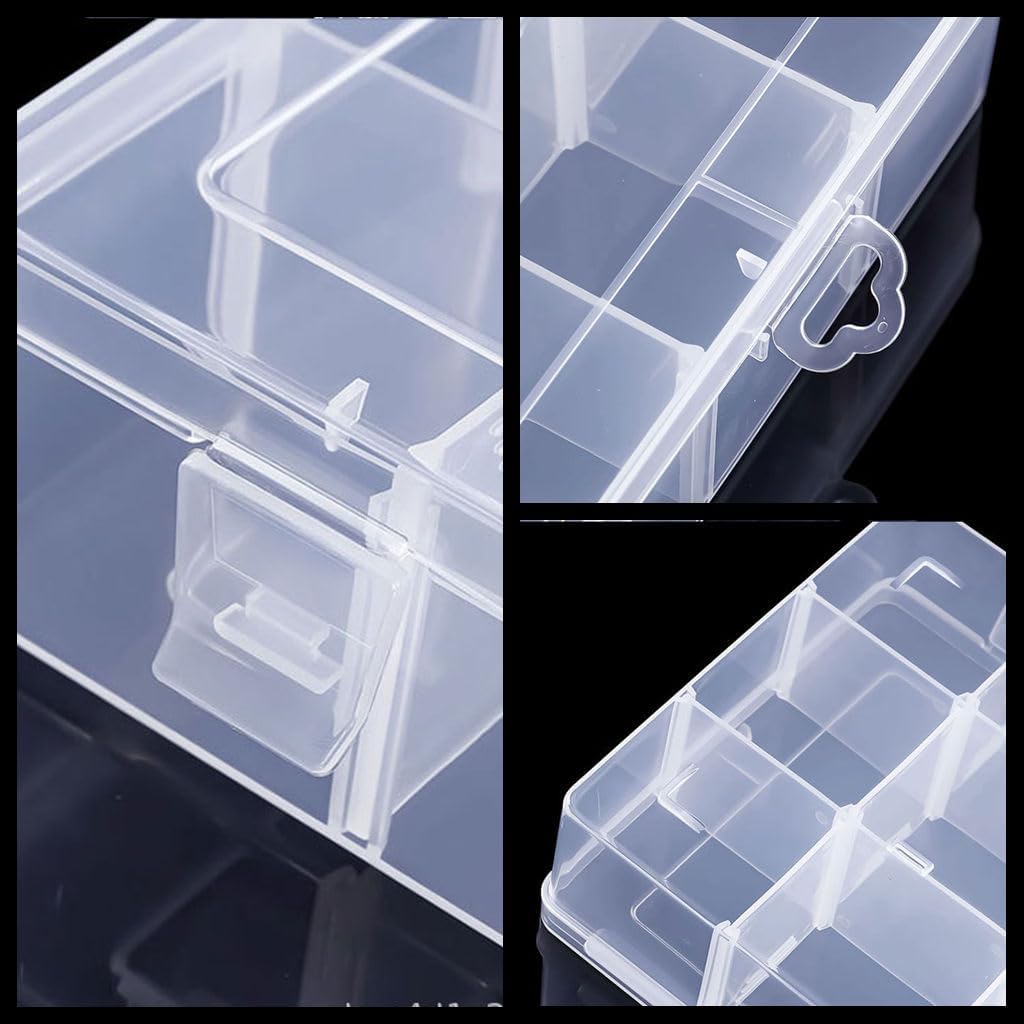 2 Pcs 8 Grids Clear Organizer Box Plastic Storage Container with Adjustable Dividers for Electronics Jewelry Beads Art DIY Crafts Fishing Small Parts