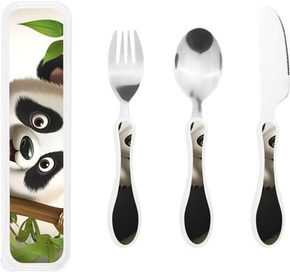 3-Piece Kids Silverware Set With Storage Case, Stainless Steel Reusable Children Safe Knife Spoon Fork Set Colorful Abstract Dragonfly Children Flatware Set For Kids Lunch Box