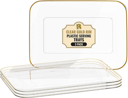 R-kay 3 Pack White Plastic Serving Trays for Party - Rectangular, 8 by 11 in, Heavy Duty Dessert Trays for Food