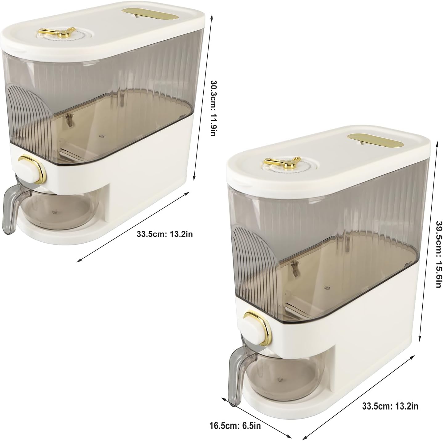 Rice and Grain Storage Container, Clear Rice Dispenser, Food Storage Container with Measuring Cup, Button Operation Dry Food Storage Box Rice Bucket for Cereal, Grain, Beans(L)