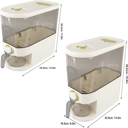 Rice and Grain Storage Container, Clear Rice Dispenser, Food Storage Container with Measuring Cup, Button Operation Dry Food Storage Box Rice Bucket for Cereal, Grain, Beans(L)