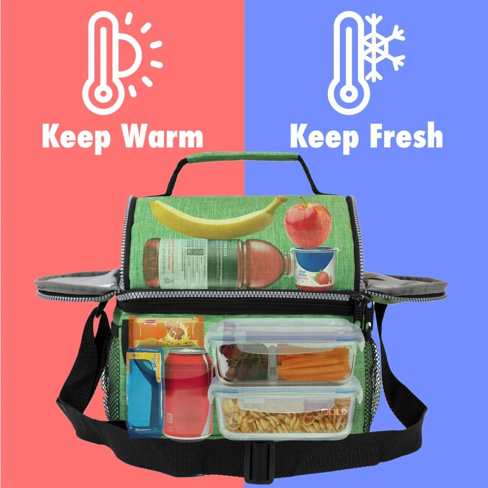 opux Insulated Lunch Bag Women Men, Dual Compartment Leakproof Lunch Box Adults Kids, Double Decker Meal Prep Bento Lunch Cooler Tote with Shoulder Strap for Work Office School Travel, Floral Purple