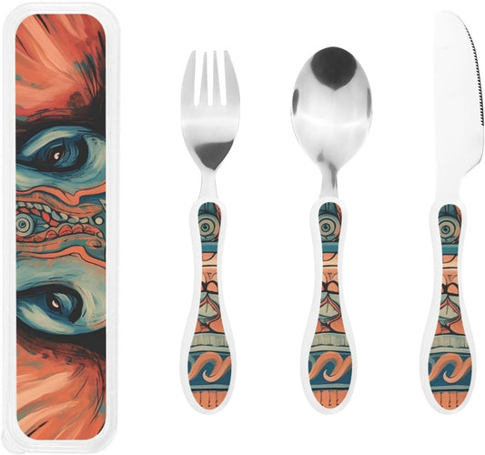 3-Piece Kids Silverware Set With Storage Case, Stainless Steel Reusable Children Safe Knife Spoon Fork Set African Lion Black And White Children Flatware Set For Kids Lunch Box