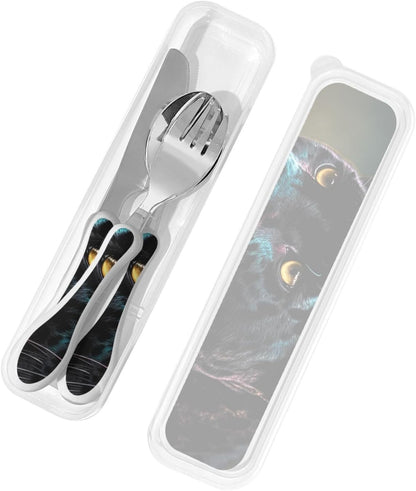 3-Piece Kids Silverware Set With Storage Case, Stainless Steel Reusable Children Safe Knife Spoon Fork Set Blue Active Girl Running Sunset Children Flatware Set For Kids Lunch Box - Colors C