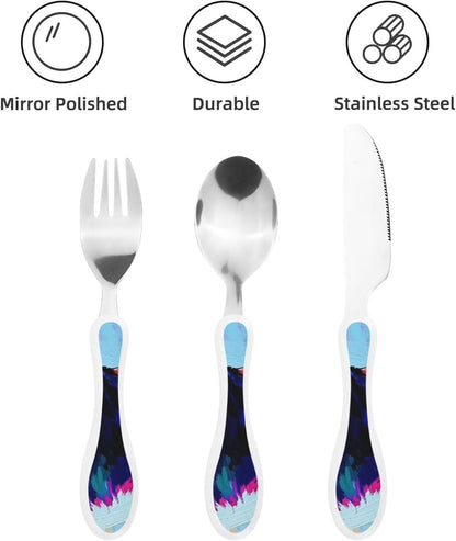 3-Piece Kids Silverware Set With Storage Case, Stainless Steel Reusable Children Safe Knife Spoon Fork Set Chinese Celadon Peacock Children Flatware Set For Kids Lunch Box