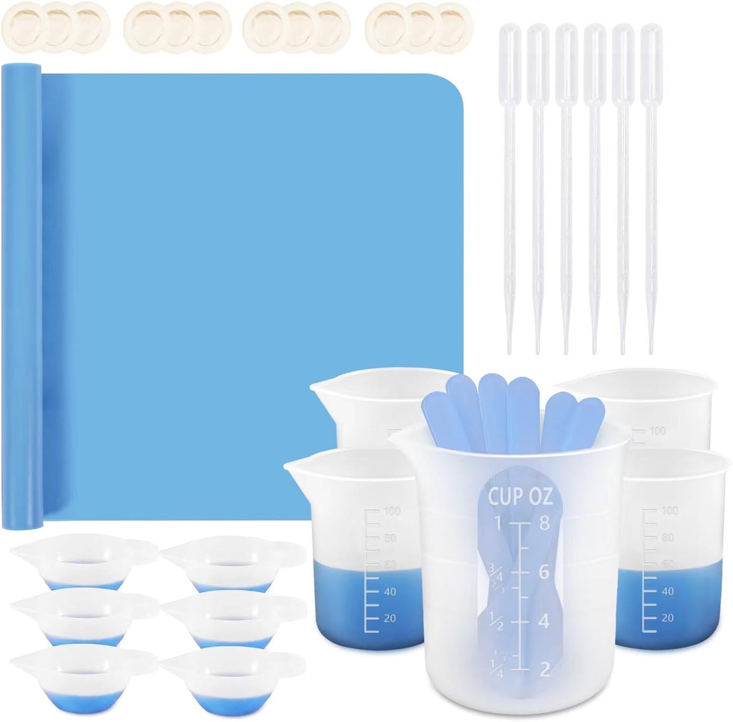 KISREL Silicone Measuring Cups for Resin, Resin Supplies with 600&100ml Cups, Resin Mixing Cups, Silicone Stir Sticks, Epoxy Mixing Cup