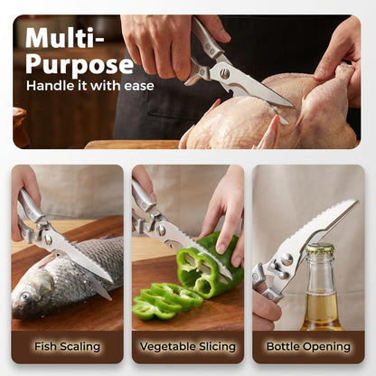 Heavy Duty Kitchen Scissors for Food, 2026 New Stainless Steel Bone Cut Kitchen Scissors Poultry Shears, Multi-Purpose Kitchen Shears for Meat Chicken Bone Fish Turkey Vegetables Seafood (1pc)