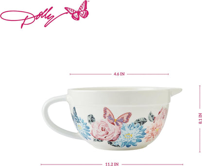 Dolly Parton Ceramic Batter Bowl, Mosaic Design with Inspirational Quote, Capacity, Spout and Handle, Dishwasher Safe, 2.5 Quart