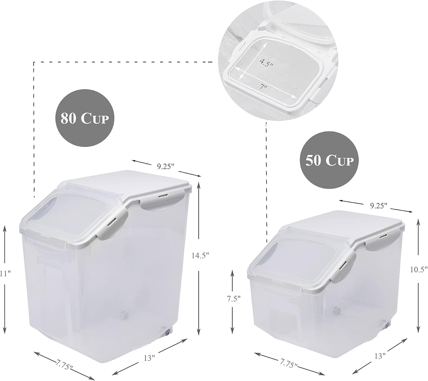 HANAMYA Food Storage Container with Measuring Cup, BPA free, 50-Cup, For Rice | Grain | Pet Food | Flour, Clear & Off White