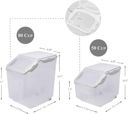 HANAMYA Food Storage Container with Measuring Cup, BPA free, 50-Cup, For Rice | Grain | Pet Food | Flour, Clear & Off White