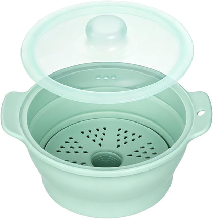 Collapsible Silicone Microwave Vegetable Steamer with Removable Steam Rack,42oz Heat-Resistant Cooker with Steam Holes,Easy to Store Freezer Dishwasher Safe,BPA Free (Grey)