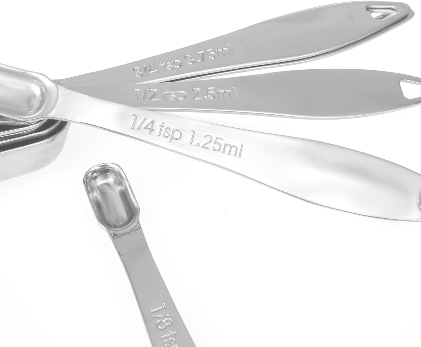 13-piece Measuring Cups and Spoons Set, 18/8 Stainless Steel Heavy Duty Ergonomic Handle with Ring Connector, Silver