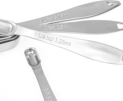 13-piece Measuring Cups and Spoons Set, 18/8 Stainless Steel Heavy Duty Ergonomic Handle with Ring Connector, Silver