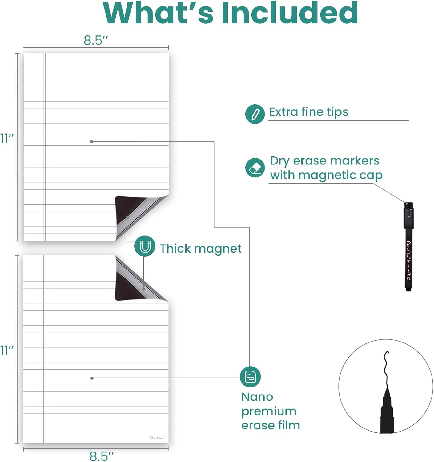 Magnetic Dry Erase Board - 8.5”x11” Dry Erase Whiteboard in 3 Colors - Reusable Blank Whiteboard for Fridge – 6 Dry Erase Markers Included