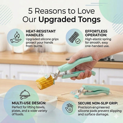 Anti Scald Plate Gripper and Thick Silicone Pinch Mitts Set, Hot Bowl Holder Retriever Tongs, Heat Resistant Oven Gloves Clip for Moving Hot Dishes