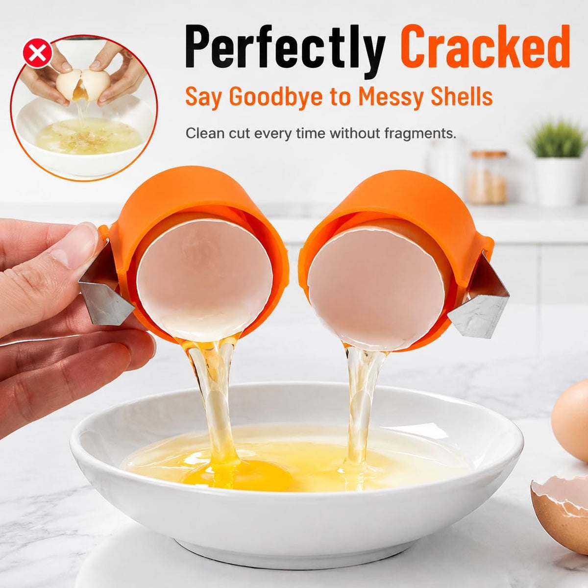 Handheld Egg Shell Opener, Eggshell Separator and Cutter, Food Grade PP Stainless Steel Egg Topper Cutter for Chicken Duck Eggs, Portable Lightweight Kitchen Gadget for Home Cooking Baking (orange)