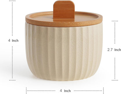 Salt Cellar Keeper with Bamboo Lid, 14oz Big Capacity Ceramic Sugar Bowls Pepper Box, Crackle Glaze Seasoning Container Condiment Pot for Kitchen (Blue Color)