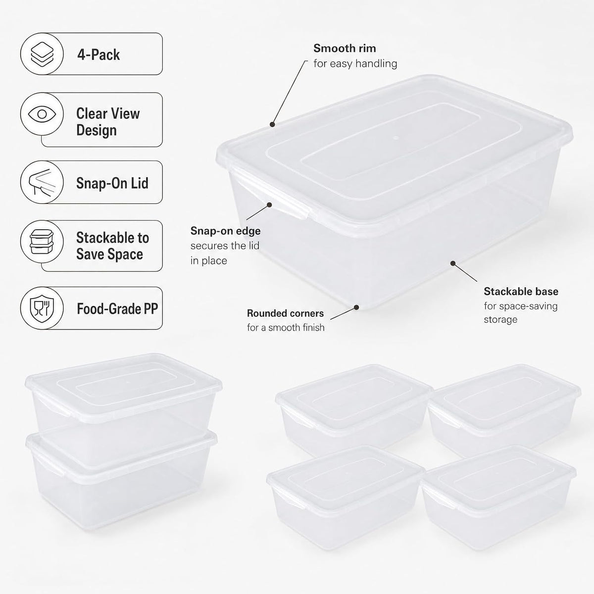 14 L Dough Proofing Container with Lid, 4-Pack Dough Rising Box