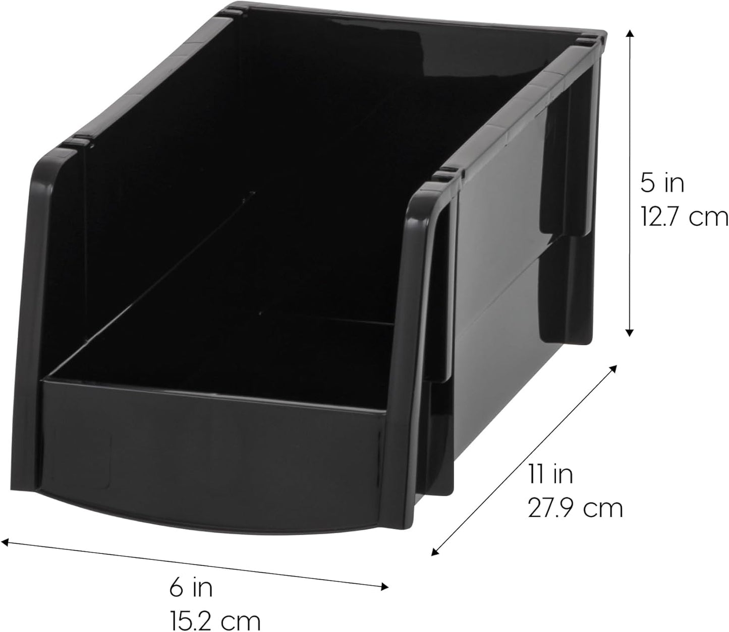 IRIS USA Extra Large Stackable Storage Bins, 6-Pack, 13"L x 10"W x 8"H, |Made in USA|, Plastic Open Front Shelf Bin for Organizing Parts, Hardware, Tools, Supplies, Garage Shelf, Pantry - Black